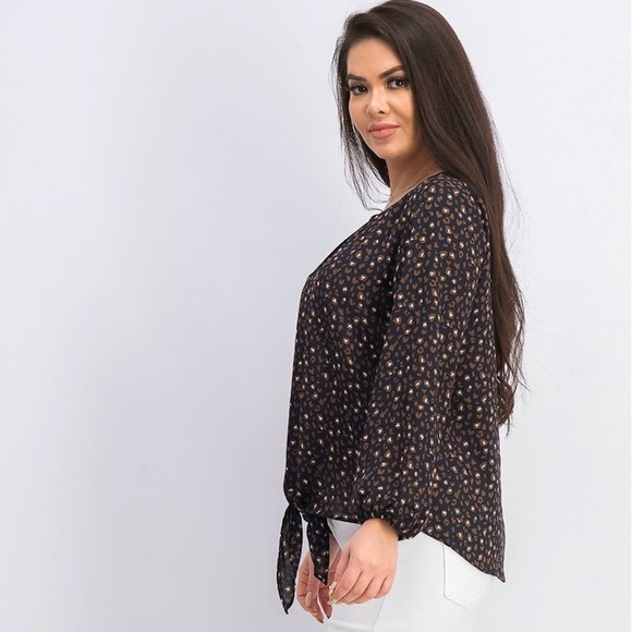 *RESTOCK* WEST KEI CASIYA NAVY TIE-FRONT PATTERNED BLOUSE NWT - Picture 6 of 8